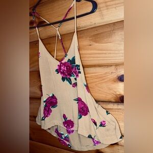 Volcom Flowy Mustard Tank with Pink Floral Accents